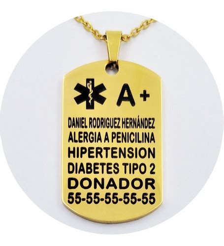 Collar Placa Alerta M Dica Grabado L Ser Personalizado Bimoda