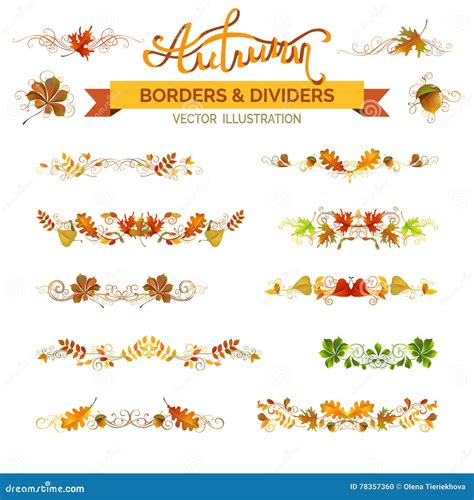 Set Of Autumn Leaves Borders Page Decorations And Dividers Stock