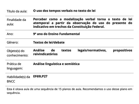 Plano De Aula Ano L Ngua Portuguesa O Uso Dos Tempos Verbais