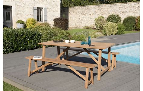 Table De Jardin Avec Bancs En Bois Massif De Teck Palu Decome Store