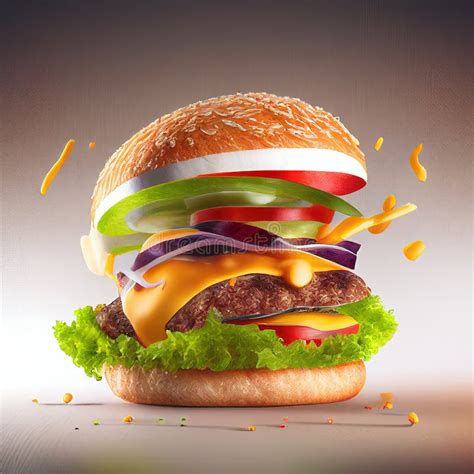 Cheeseburger Generative Ai Illustration Classic American Burger Stock