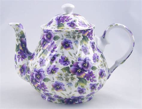 Crown Trent Fine English Bone China Teapot Pansy Chintz Swirl Bone