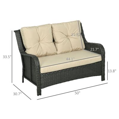 Outsunny 2-Seater Outdoor Sofa with 4" Thick Padded Cushions, PE Rattan ...