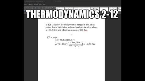 Thermodynamics Calculate The Total Potential Energy In Btu Of An