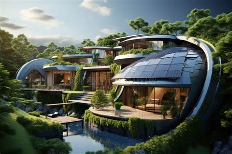 Home Ecological Architecture Aesthetic with Solar Panels on Its Roof ...