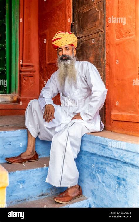 Portrait Of A Man With Turban Jodhpur Rajasthan India Stock Photo