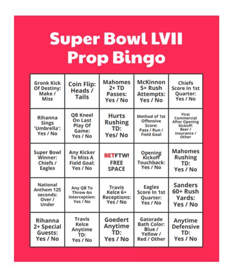 Super Bowl 2023: Prop Bet Bingo Party Game to print out