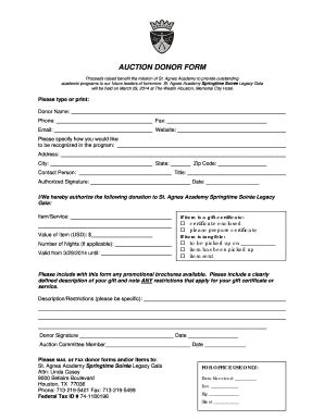 Fillable Online St Agnes Auction Donation Form St Agnes Academy St