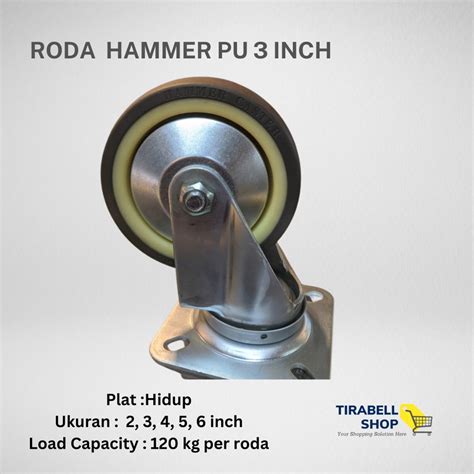 Jual Roda Caster Wheel Troli PU Medium Duty Hammer Diameter 3 In Plat