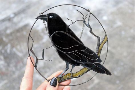 Gothic Suncatcher Raven Crow Halloween Stain Glass Horror Picture Home