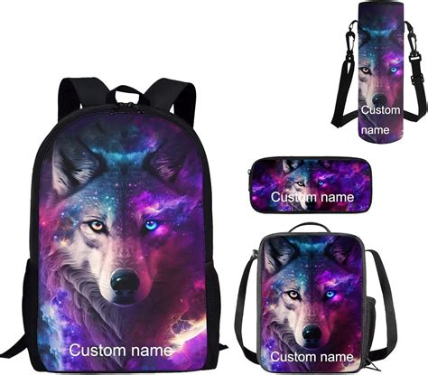 Upetstory Custom Galaxy Wolf Backpacks Set For School For