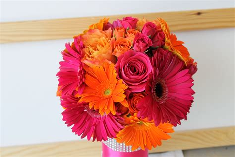 Hot pink and orange wedding bouquet - Southeastern MI and Northern OH ...