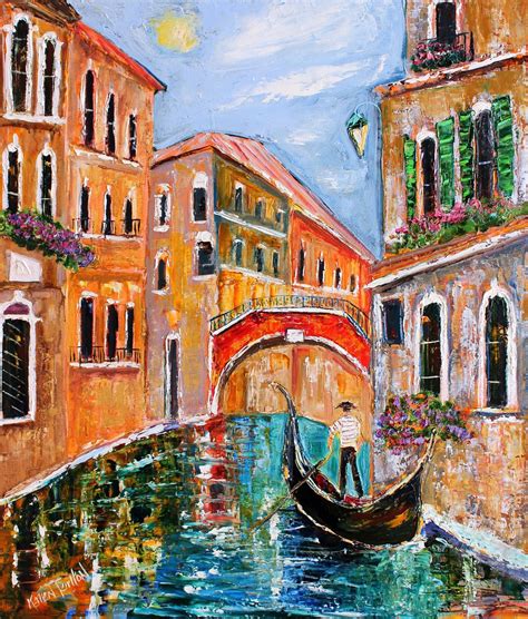 Original Oil Painting Venice Italy Gondola Palette Knife