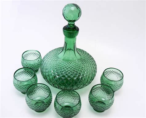 Vintage Emerald Green Glass Decanter Set With 6 Glasses Flickr