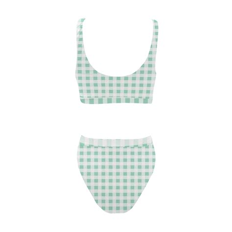 Mint Green Gingham Sport Top High Waisted Bikini Swimsuit Model S07 ID D2863297