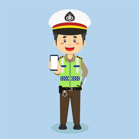 Indonesian Traffic Police Character Hold The Phone 25674633 Vector Art