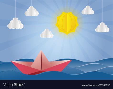 Origami made colorful boatpaper art style Vector Image