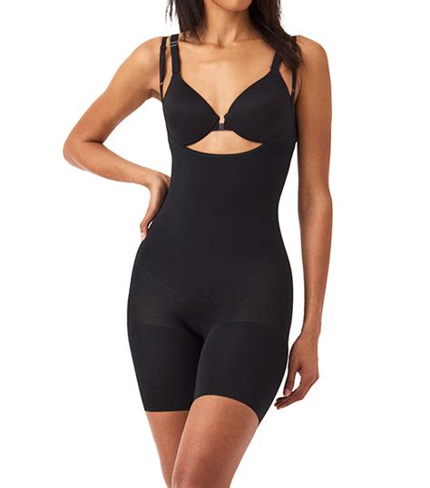 Spanx Everyday Shaping Open Bust Mid Thigh Bodysuit Very Black Rustans