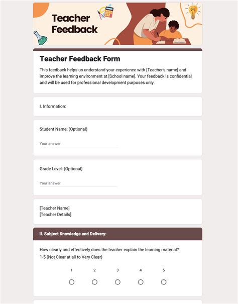 teacher feedback form template  google forms