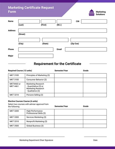 Marketing Certificate Request Form Template Venngage