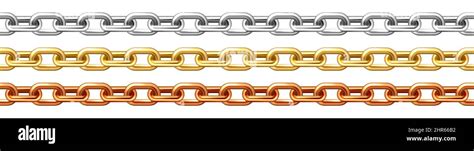 Realistic Seamless Golden Silver And Bronze Chains Isolated On White