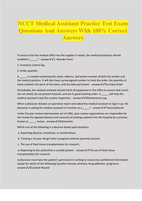 Ncct Medical Assistant Practice Test Exam Questions And Answers With