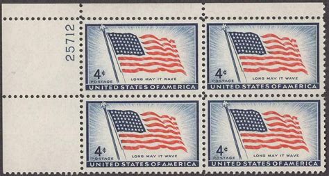 Flag Plate Block Of Four 4 Cent United States Postage Stamps Issued