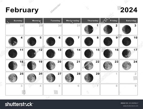 Febrero 2024 Calendario lunar, ciclos lunares,: ilustración de stock 2213849617 | Shutterstock