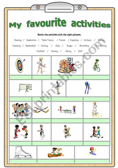 My Favourite Activities Esl Worksheet By Celiarun English Lessons