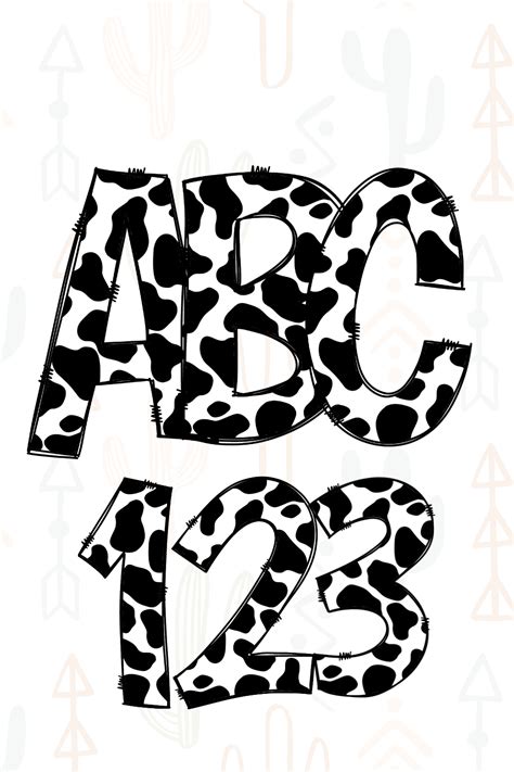 Cow Print Doodle Letters Font Graphic Number Set PNG