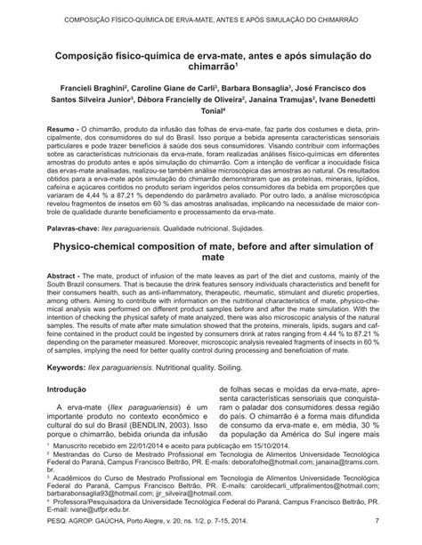 PDF Composição físico química de erva mate antes e após PDF