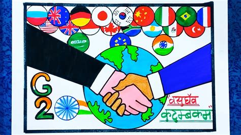 G20 Drawingg20 Country Flags Drawingvasudhaiva Kutumbakam Posterg20