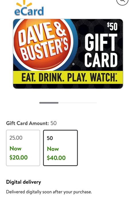 Wal-mart has discounted Dave and Busters gift cards. 20% off the $25 ...