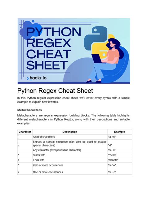 Python Regex Cheat Sheet Pdf Regular Expression Computer Programming