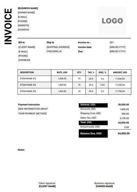 Free Tax Invoice Templates Word Excel Pdf