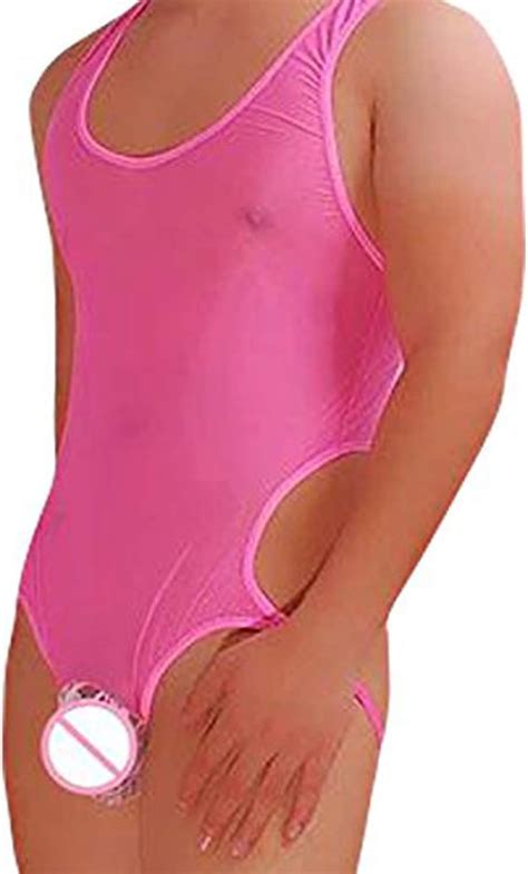 Himealavo Mens Leotard Icy Silk Mens Bodysuit Spandex Bodysuit Men Pink