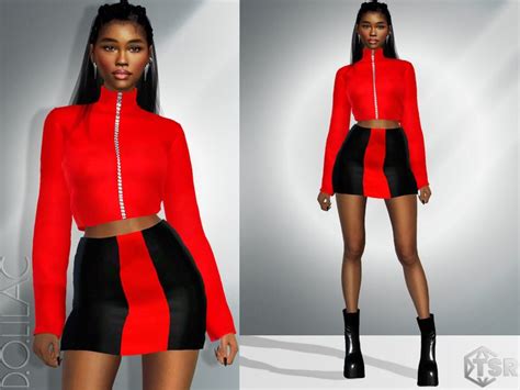 The Sims Resource Crop Satin Jacket Set Do906 Mini Skirts Satin Jackets Skirt Set