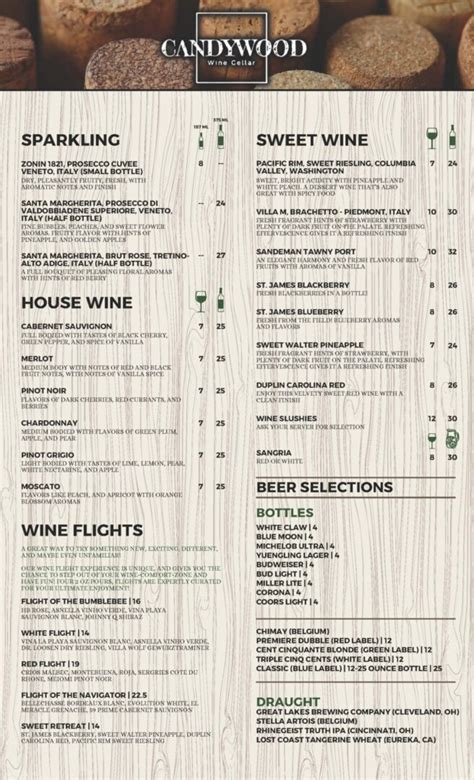 Drink Menu | Beverages | Candywood Wine Cellar