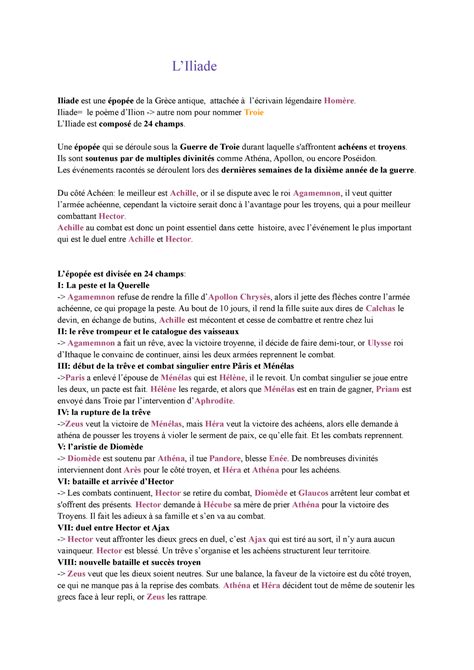 L Iliade résumé par chant du livre Iliade LIliade Iliade est une