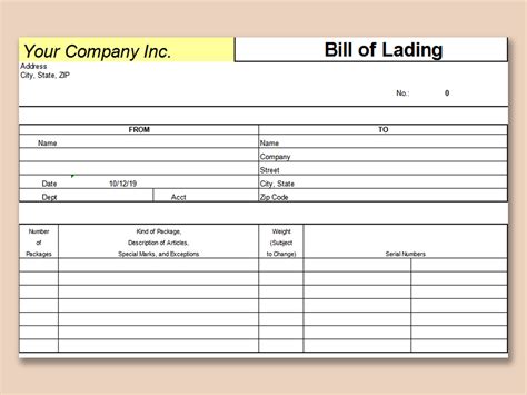 Excel Of Bill Of Lading Template Xls Wps Free Templates