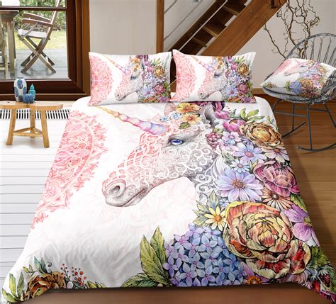 Beautiful Floral Unicorn Bedding Set | Unilovers