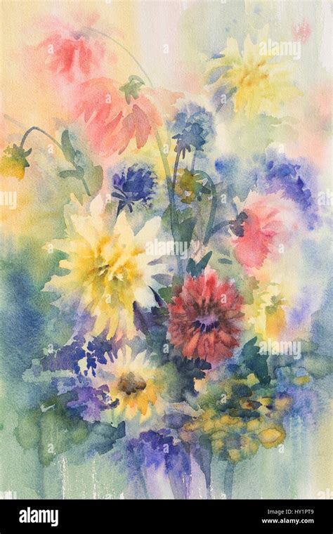 color dahlias watercolor Stock Photo - Alamy