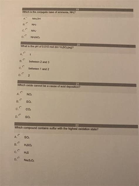 Solved 19 Which Is The Conjugate Base Of Ammonia Nh A