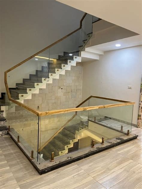 Luxury Wooden Glass Railing Design - Glass Staircase design at ₹ 95/sq ...