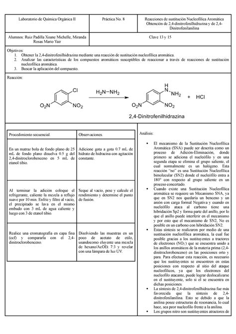 Informe De La Pr Ctica De Reacc N De Sustituci N Nucleof Lica Arom Tica