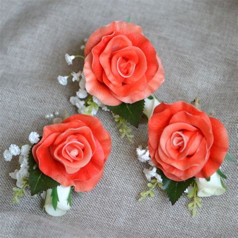 Coral Rose Boutonniere Coral Flower Grooms Pin Flower Lapel Etsy