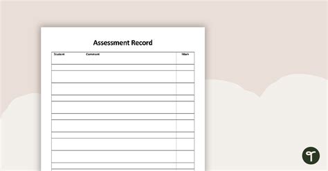 Assessment Record Template Teach Starter