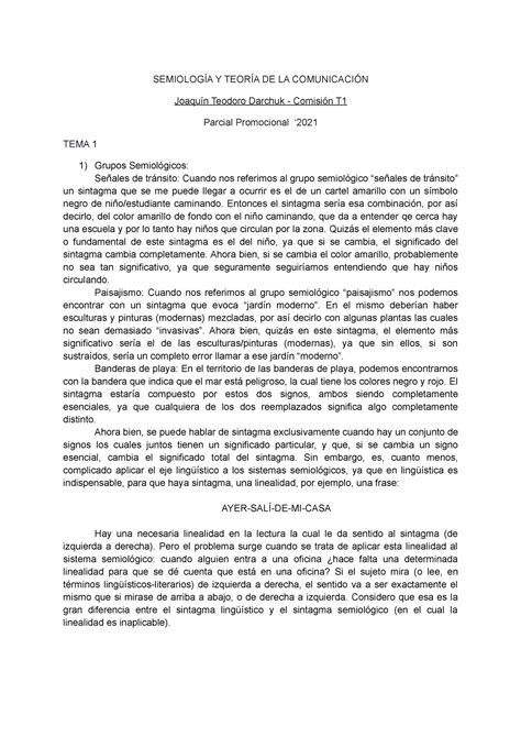 Parcial Promocional Semiología 2021 Semiología y Ciencias de la