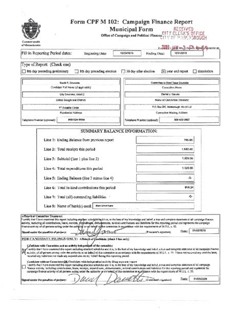 Fillable Online Form CPF M 102 Campaign Finance Report L T Fax