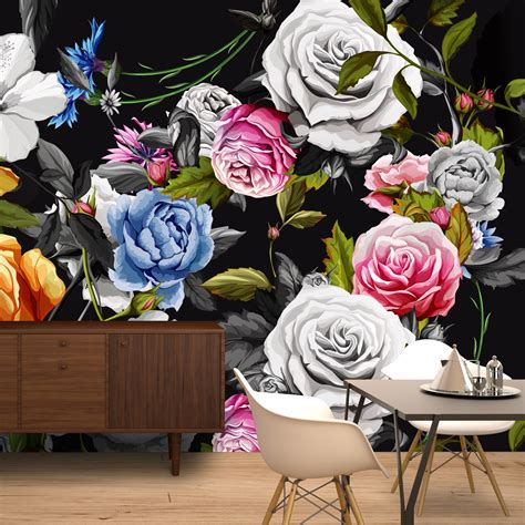 Black Floral Mural Wallpaper The latest trend in home decor flower ...